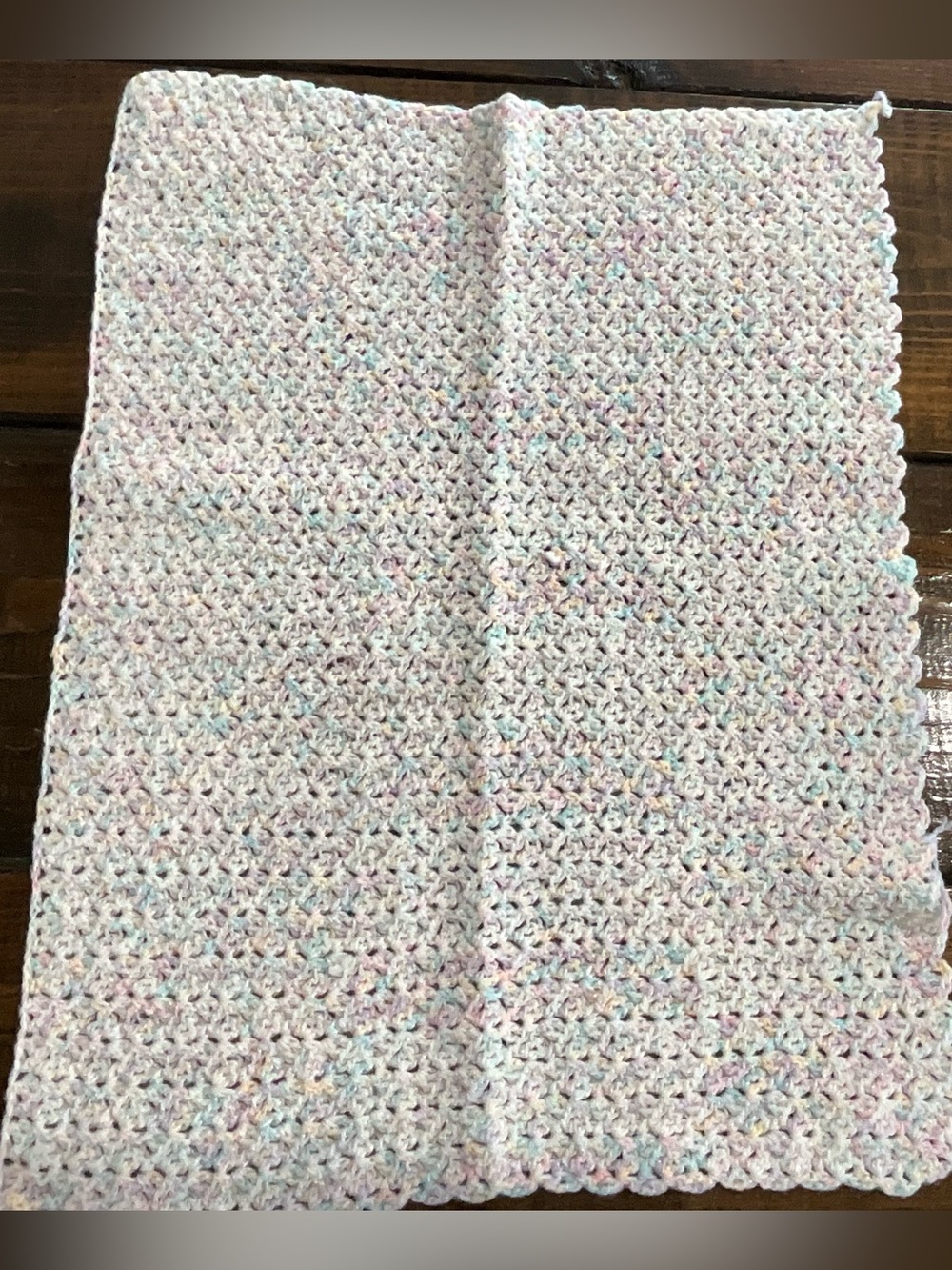 Handmade Crochet Pastel Multicolor Baby or Doll Blanket 23” x 17 1/2”